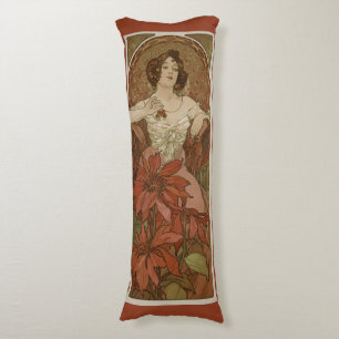 Alphonse Mucha Art Nouveau Rubin Vintage Floral Seitenschläferkissen