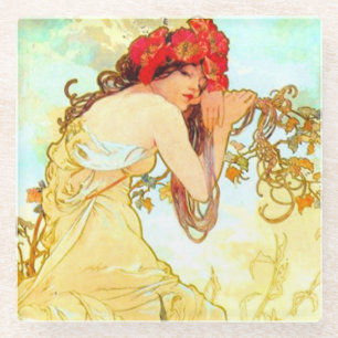 Alphonse Mucha Art Nouveau Sommer Glasuntersetzer