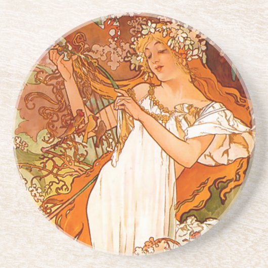 Alphonse Mucha Art Nouveau Spring Getränkeuntersetzer (Vorne)