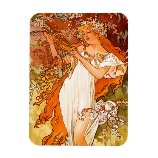 Alphonse Mucha Art Nouveau Spring Magnet (Vertikal)