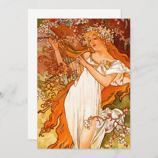 Alphonse Mucha Art Nouveau Spring Save The Date (Vorne/Hinten)