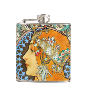 Alphonse Mucha Art Nouveau Tierkreis Flachmann