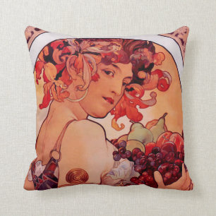 Alphonse Mucha,Art nouveau,vintage,Obst Kissen