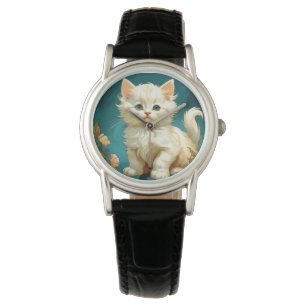 Alphonse Mucha Art Nouveau White Cat Armbanduhr