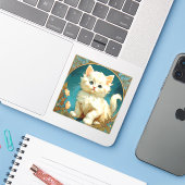 Alphonse Mucha Art Nouveau White Cat Aufkleber (Laptop mit iPhone)