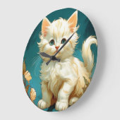 Alphonse Mucha Art Nouveau White Cat Große Wanduhr (Winkel)