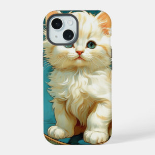 Alphonse Mucha Art Nouveau White Cat iPhone 15 Hülle