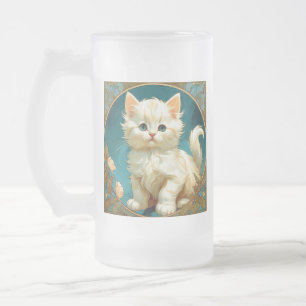Alphonse Mucha Art Nouveau White Cat Mattglas Bierglas