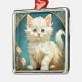 Alphonse Mucha Art Nouveau White Cat Ornament Aus Metall (Links)