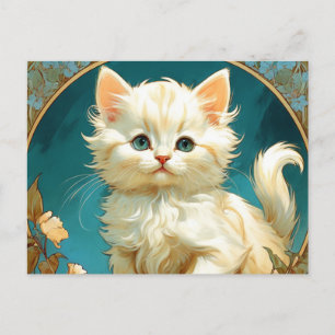 Alphonse Mucha Art Nouveau White Cat Postkarte