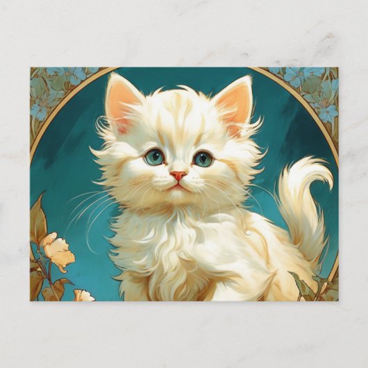 Alphonse Mucha Art Nouveau White Cat Postkarte (Vorderseite)
