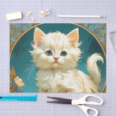 Alphonse Mucha Art Nouveau White Cat Seidenpapier (Handwerk)