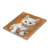 Alphonse Mucha Art Nouveau White Kitten Fliese (Seite)