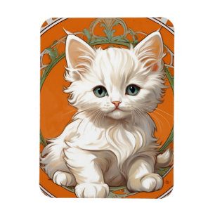Alphonse Mucha Art Nouveau White Kitten Magnet