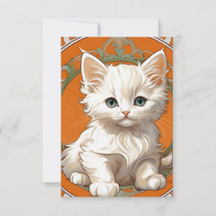 Alphonse Mucha Art Nouveau White Kitten RSVP Karte