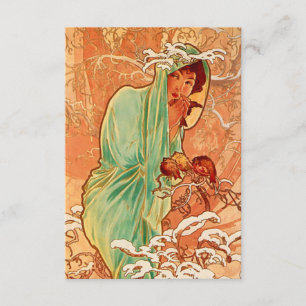 Alphonse Mucha Art Nouveau Winter Begleitkarte
