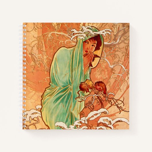 Alphonse Mucha Art Nouveau Winter Notizblock (Vorderseite)