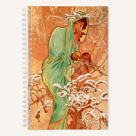 Alphonse Mucha Art Nouveau Winter Notizblock (Vorderseite)