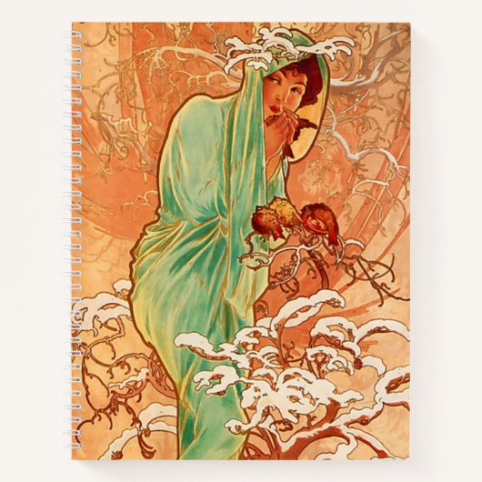 Alphonse Mucha Art Nouveau Winter Notizblock (Vorderseite)