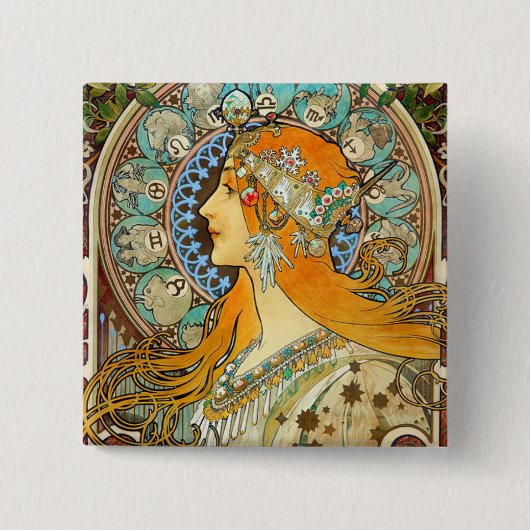Alphonse Mucha Art Nouveau Zodiac Button (Vorderseite)