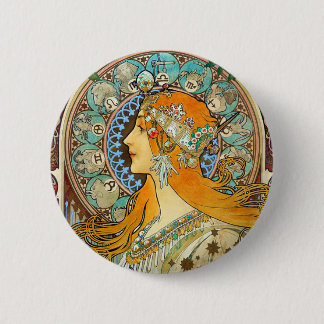 Alphonse Mucha Art Nouveau Zodiac Button