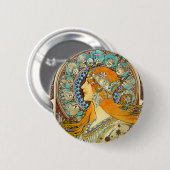 Alphonse Mucha Art Nouveau Zodiac Button (Vorne & Hinten)