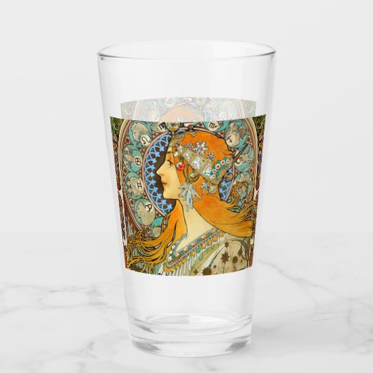 Alphonse Mucha Art Nouveau Zodiac Glas (Vorderseite)