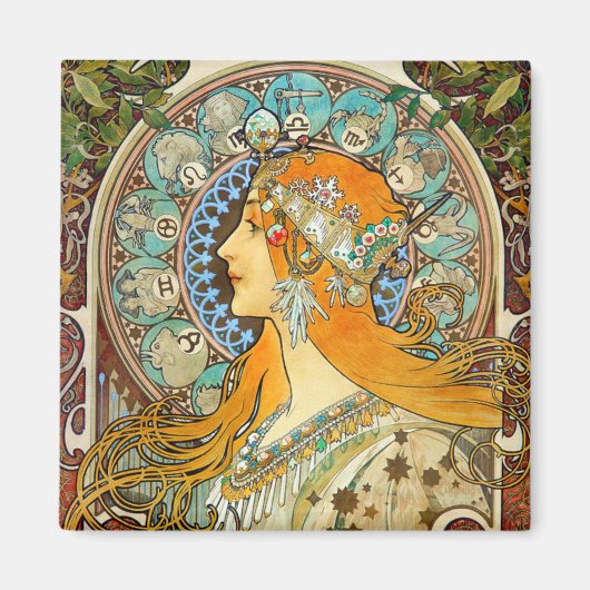 Alphonse Mucha Art Nouveau Zodiac Magnet (Vorne)