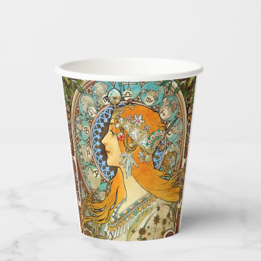 Alphonse Mucha Art Nouveau Zodiac Pappbecher (Vorderseite)