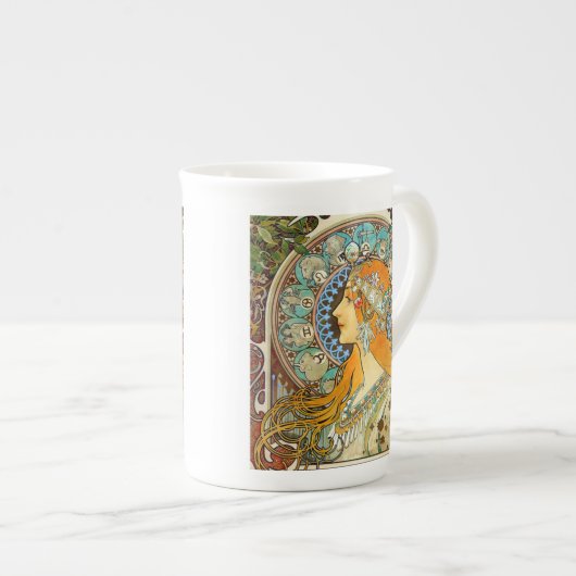 Alphonse Mucha Art Nouveau Zodiac Porzellantasse (Vorderseite Rechts)