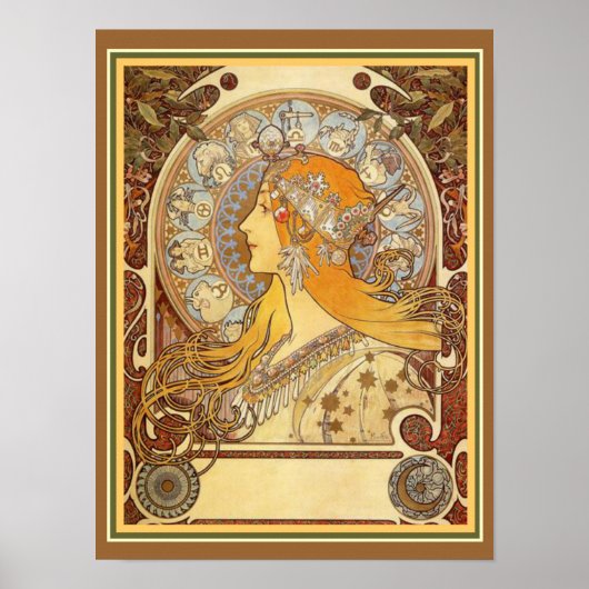 Alphonse Mucha Art Nouveau Zodiac Print 12 x 16 Poster (Vorne)
