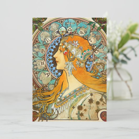 Alphonse Mucha Art Nouveau Zodiac Save The Date (Stehend Vorderseite)