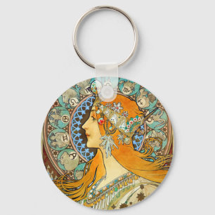 Alphonse Mucha Art Nouveau Zodiac Schlüsselanhänger
