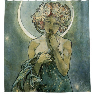Alphonse Mucha Atemberaubende Jugendstil-Frau #18 Duschvorhang