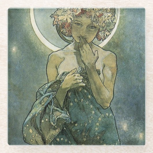 Alphonse Mucha Atemberaubende Jugendstil-Frau #18 Glasuntersetzer (Vorderseite)