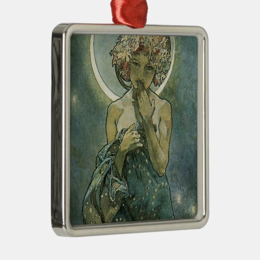 Alphonse Mucha Atemberaubende Jugendstil-Frau #18 Ornament Aus Metall (Rechts)