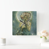 Alphonse Mucha Atemberaubende Jugendstil-Frau #18 Quadratische Wanduhr (Zuhause)