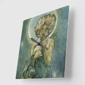Alphonse Mucha Atemberaubende Jugendstil-Frau #18 Quadratische Wanduhr (Winkel)