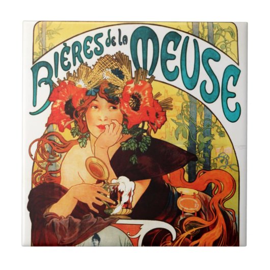 Alphonse Mucha Bier der Muse Kachel (Vorderseite)
