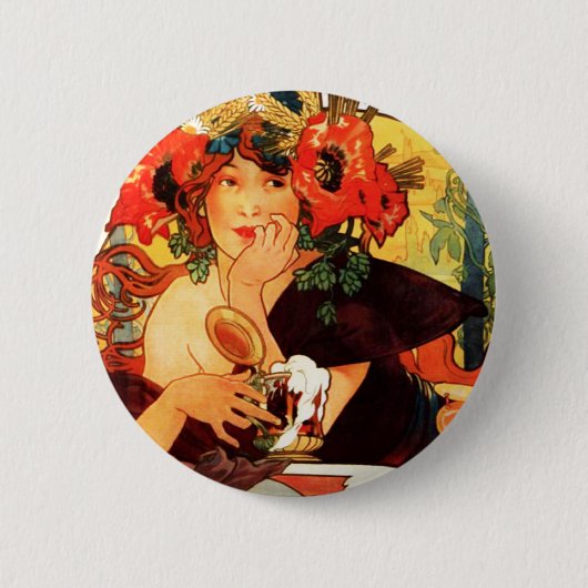Alphonse Mucha Bier der Muse Knopf Button (Vorderseite)