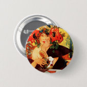 Alphonse Mucha Bier der Muse Knopf Button (Vorne & Hinten)