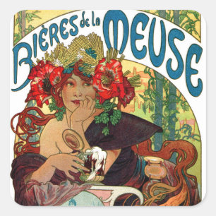 Alphonse Mucha Bieres De La Meuse Quadratischer Aufkleber