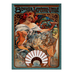Alphonse Mucha Biscuits Lefevre-Utile gesprenkelt Poster