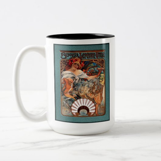Alphonse Mucha Biscuits Lefevre-Utile gesprenkelt  Zweifarbige Tasse (Links)