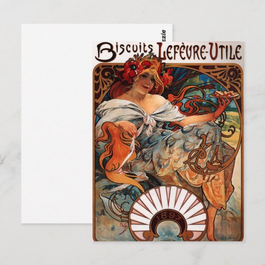 Alphonse Mucha Biscuits Lefevre Utile Postcard Postkarte (Vorne/Hinten)