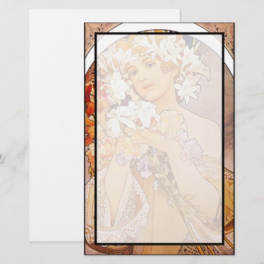 Alphonse Mucha Blume Briefpapier (Vorne/Hinten)