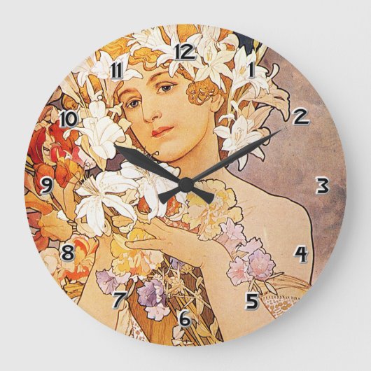 Alphonse Mucha Blume Große Wanduhr (Vorderseite)