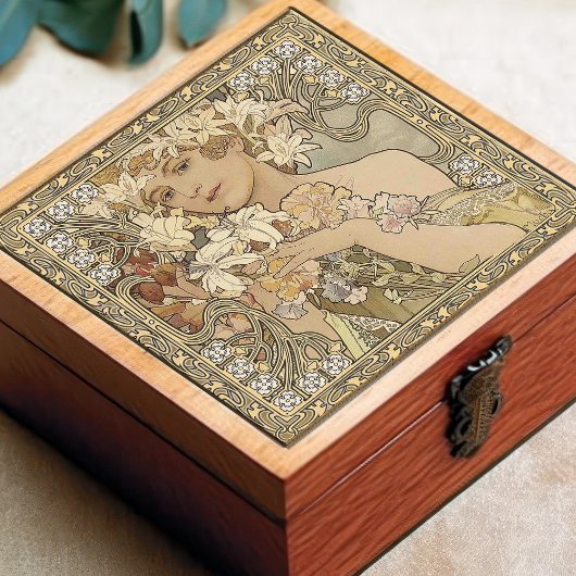 Alphonse Mucha Blume Jugendstil Vintag Fliese