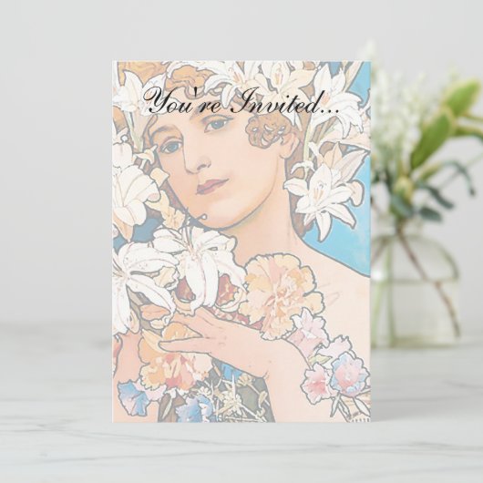 Alphonse Mucha - Blume - Retro Art Nouveau Einladung (Stehend Vorderseite)