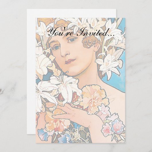 Alphonse Mucha - Blume - Retro Art Nouveau Einladung (Vorne/Hinten)
